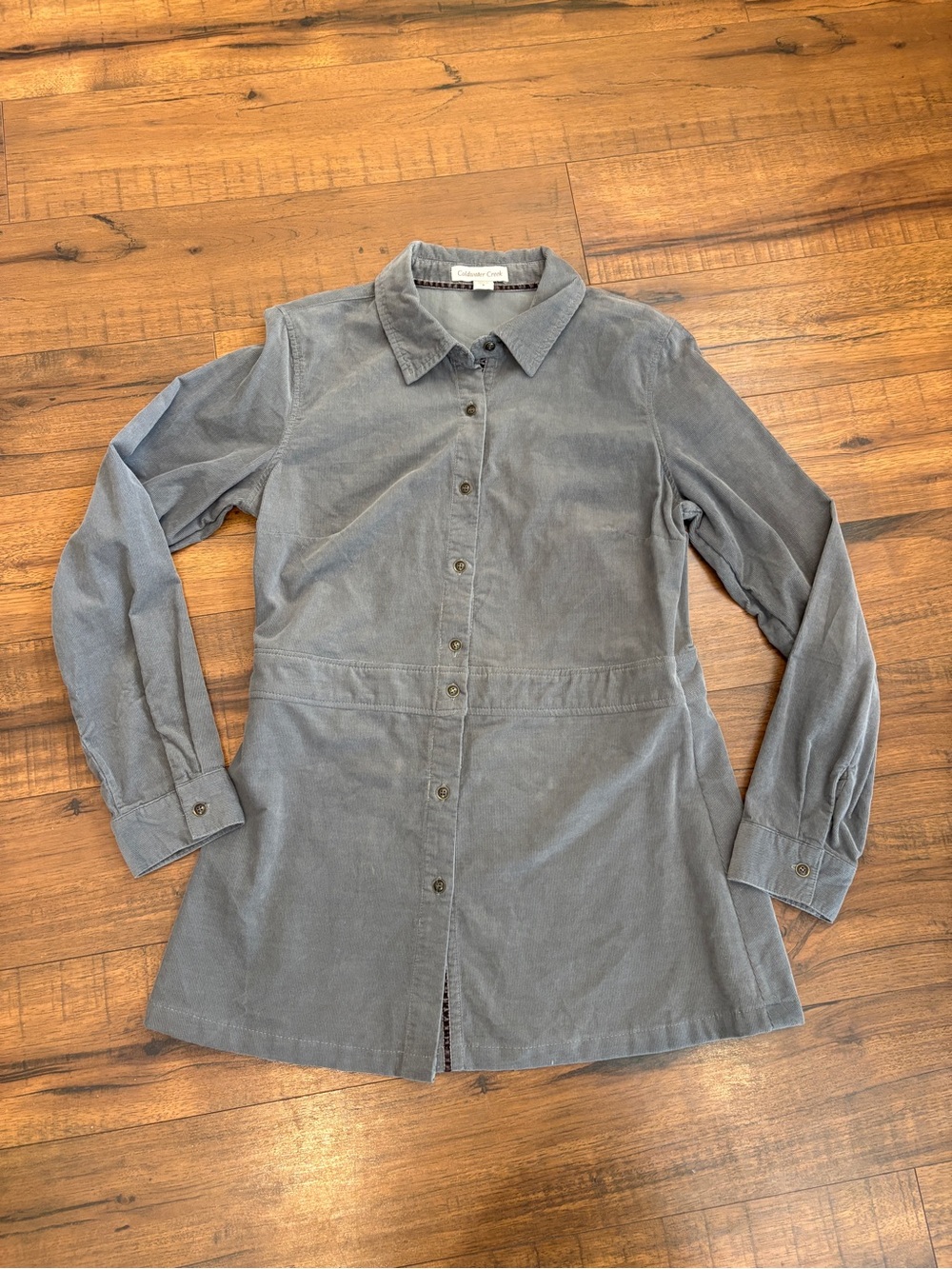 Coldwater Creek Corduroy Tunic Shirt Womens Gray Button Down Size 6
